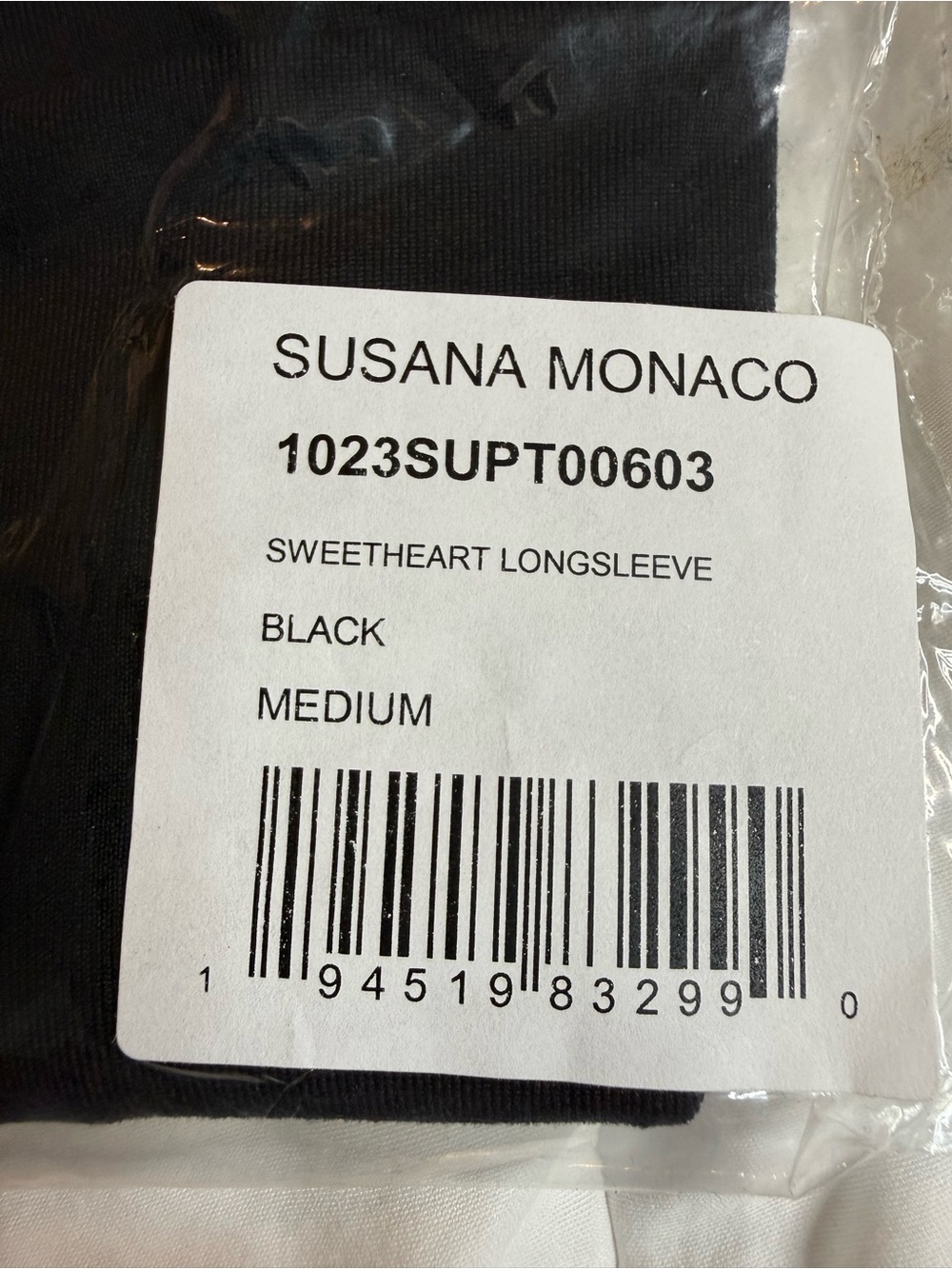 NWT Susana Monaco Black Sweetheart Neck Long Sleeve Fitted Top Medium Chic Style - Picture 6 of 9